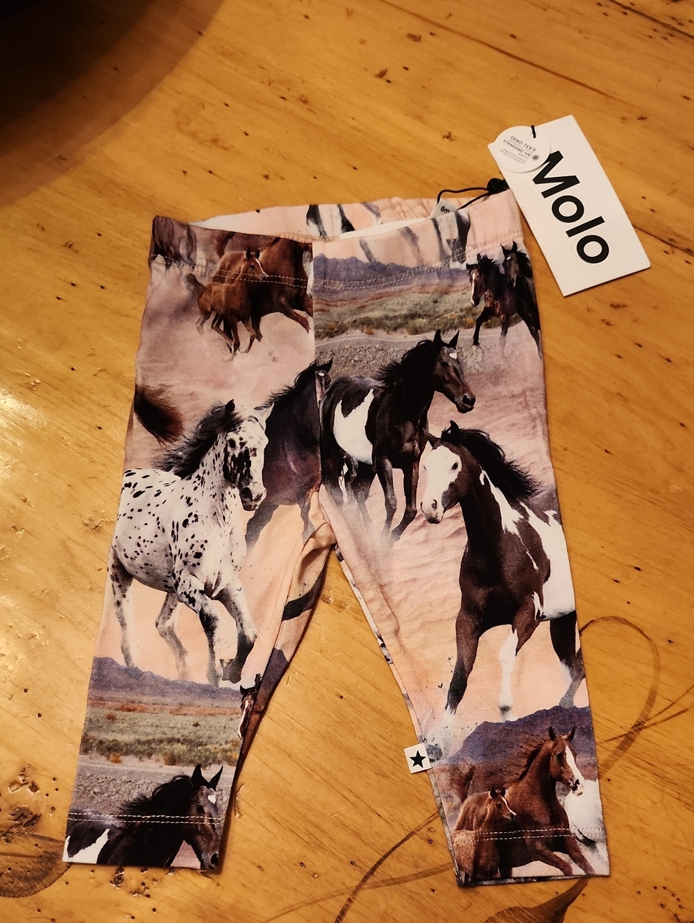 Molo Stephanie Wild Horses Horse Print Leggings in Pink and Brown Tones NWT
